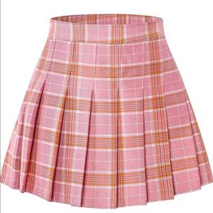 Korean and Japanese inspired| Mini pleated plaid pink skirt